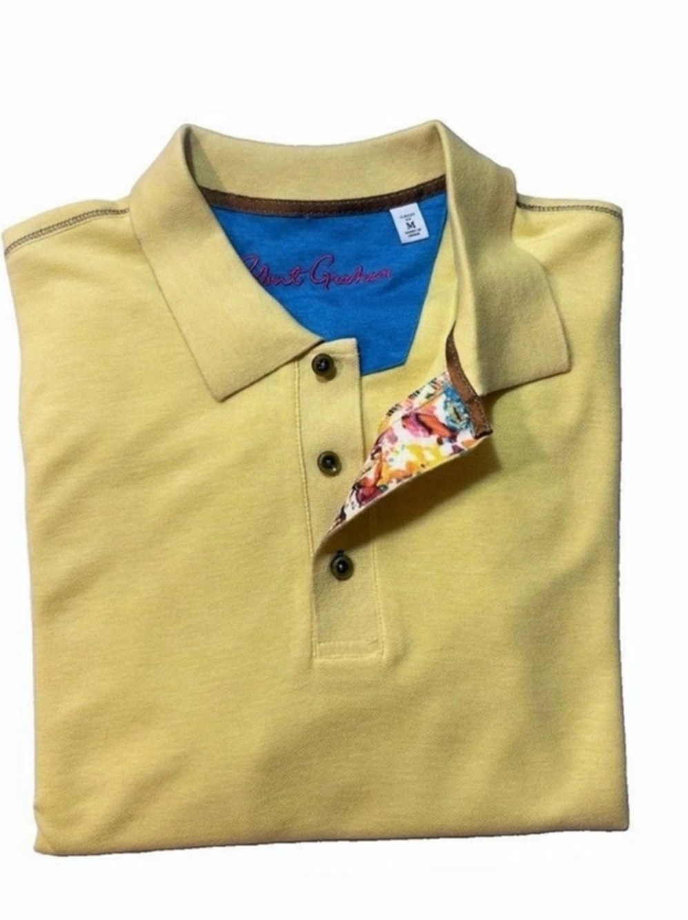 Robert Graham Men's Floral Polo Yellow Size Medium Like New